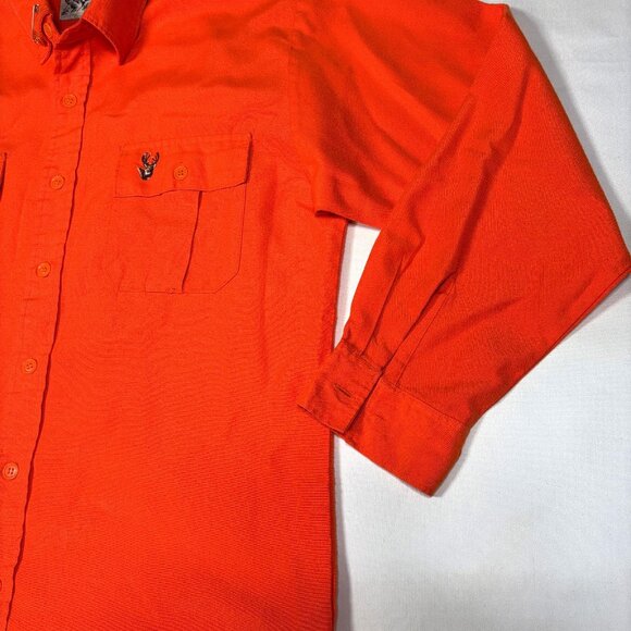 VTG Duck Bay Hunting Blaze Orange Embroidered Deer L/S Button Shirt Mens M Tall - Picture 2 of 9